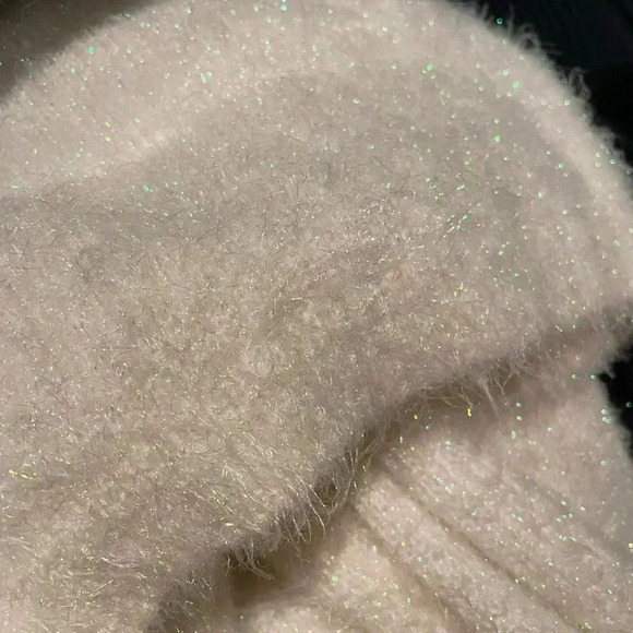 NWT Anthropologie Sweater Tie Back White Fuzzy Sparkle Shimmer Long Sleeve XL - Picture 5 of 11